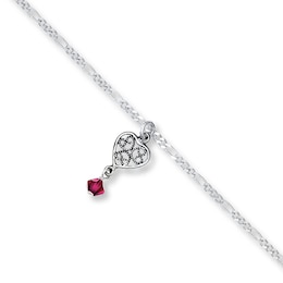 Heart Charm Anklet Sterling Silver 10&quot;