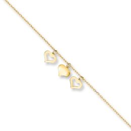 Heart Charm Anklet Solid 14K Yellow Gold 10"