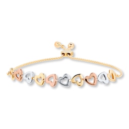 Heart Bolo Bracelet 10K Tri-Color Gold 9.5&quot;