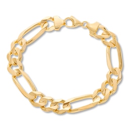 Solid Figaro Link Bracelet 10K Yellow Gold 9&quot;