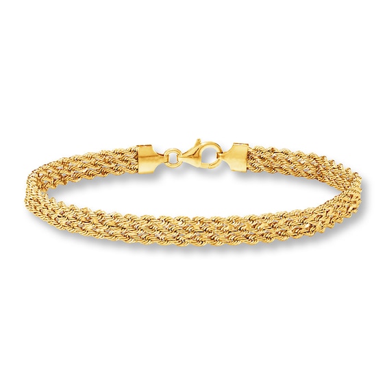 Hollow Triple Rope Bracelet 10K Yellow Gold 7.5"