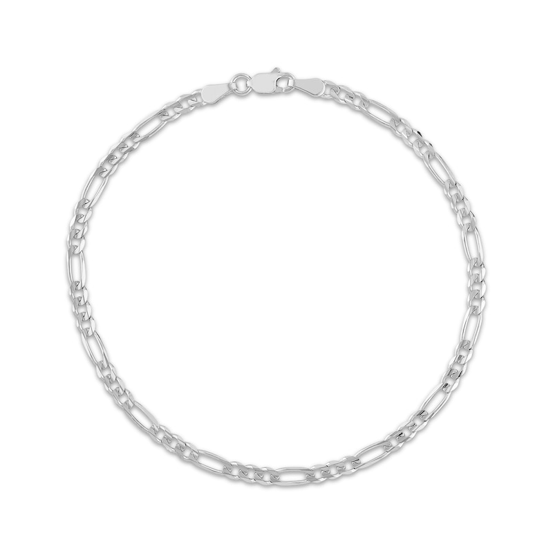 Solid Figaro Link Bracelet 3.2mm 14K White Gold 8