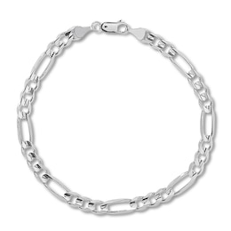 Solid Figaro Link Bracelet 14K White Gold 8.5&quot;