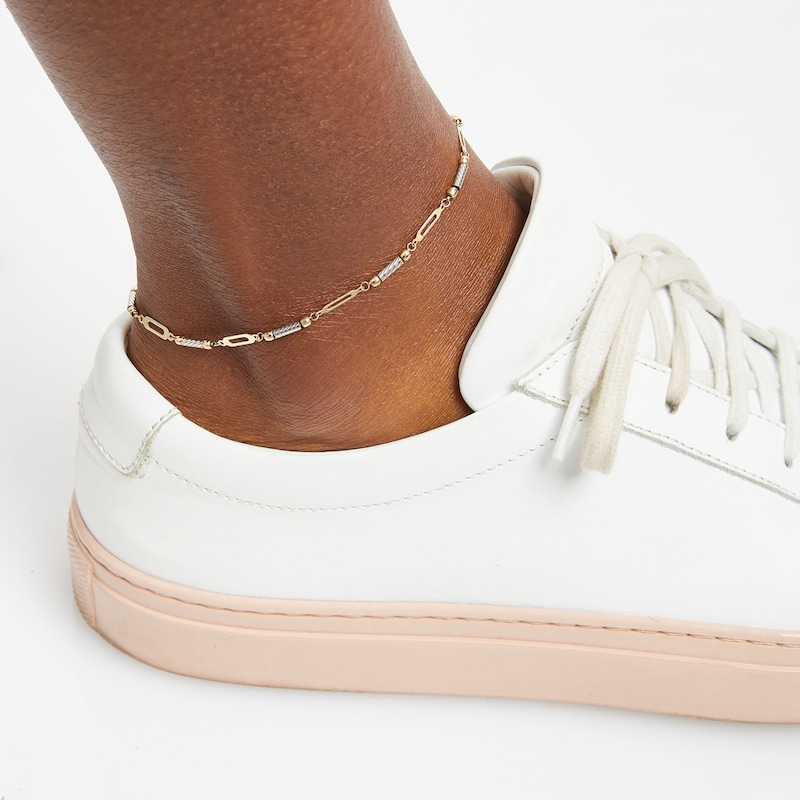 Main Image 4 of 10K Two-Tone Gold Anklet Adjustable 10&quot;