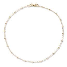 Beaded Station Anklet 14K Yellow Gold 10&quot;