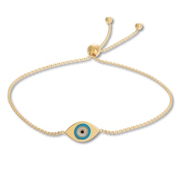 Evil Eye Bolo Bracelet 14K Yellow Gold & Enamel 9.5&quot;