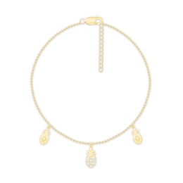 Diamond Pineapple Anklet 10K Yellow Gold 9&quot;