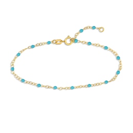 Blue Enamel Disc Curb Chain Bracelet 14K Yellow Gold 7.5&quot;