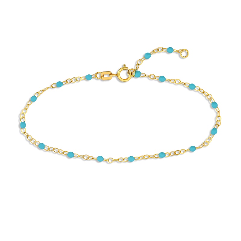 Main Image 1 of Blue Enamel Disc Curb Chain Bracelet 14K Yellow Gold 7.5&quot;