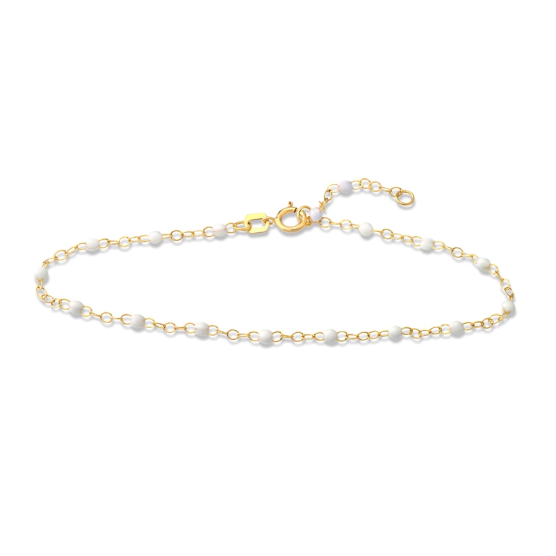 Main Image 1 of White Enamel Disc Curb Chain Bracelet 14K Yellow Gold 7.5&quot;