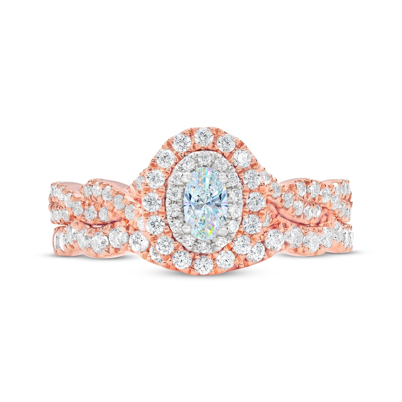 THE LEO First Light Diamond Oval-Cut Double Halo Bridal Set 7/8 ct tw ...