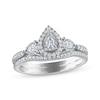 Thumbnail Image 1 of Pear-Shaped Diamond Three-Stone Bridal Set 3/8 ct tw 14K White Gold