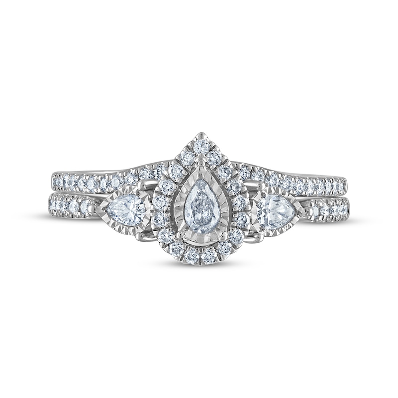 Main Image 3 of Pear-Shaped Diamond Three-Stone Bridal Set 3/8 ct tw 14K White Gold