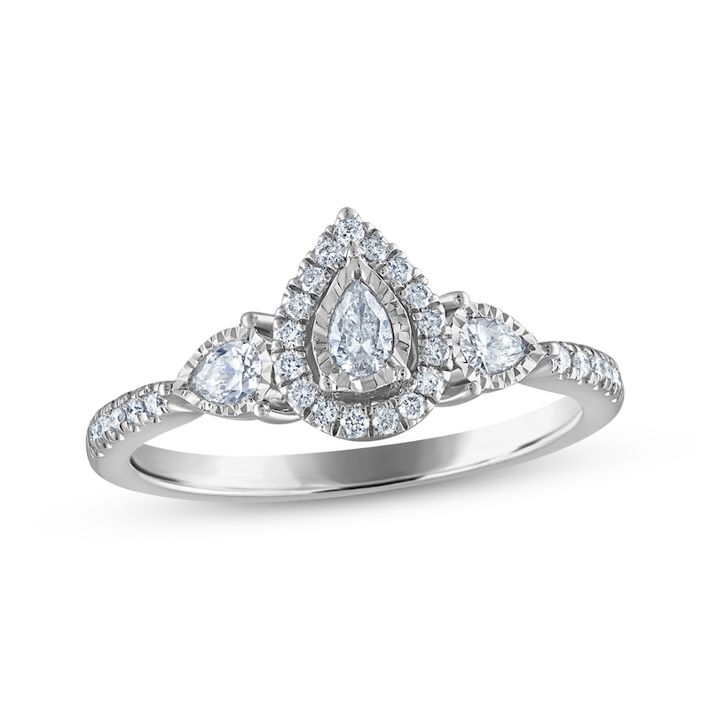 Main Image 4 of Pear-Shaped Diamond Three-Stone Engagement Ring 1/3 ct tw 14K White Gold