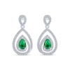 Thumbnail Image 2 of Pear-Shaped Lab-Created Emerald & White Lab-Created Sapphire Dangle Earrings Sterling Silver