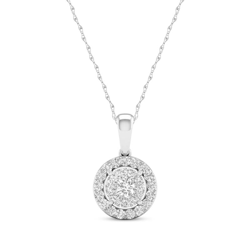 Lab-Created Diamonds by KAY Circle Halo Necklace 1/2 ct tw 10K White ...