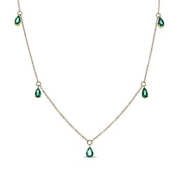 Pear-Shaped Emerald Dangle Station Necklace 10K Yellow Gold 18&quot;