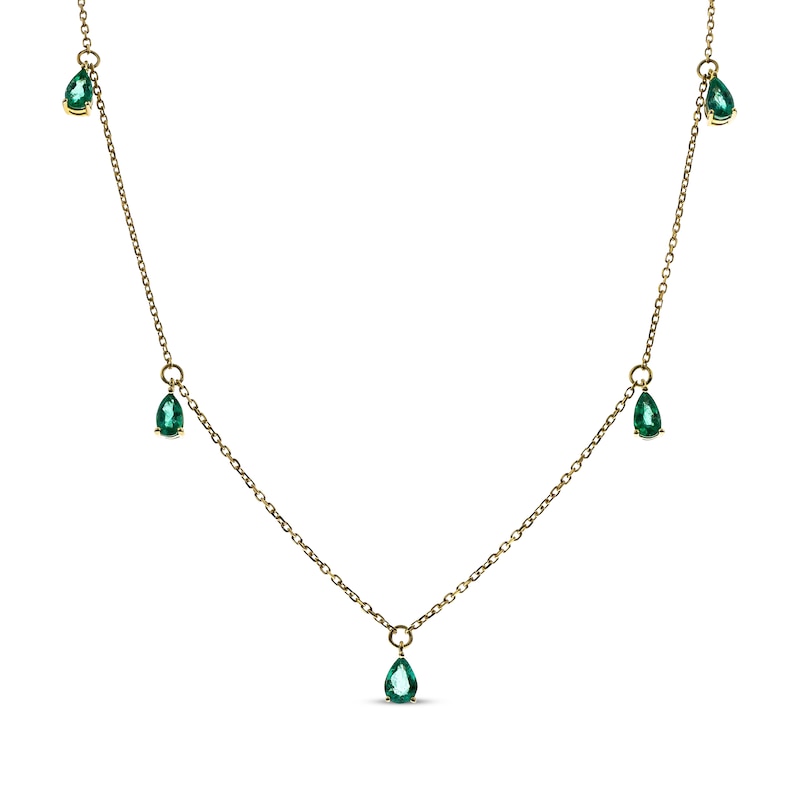 Main Image 1 of Pear-Shaped Emerald Dangle Station Necklace 10K Yellow Gold 18&quot;