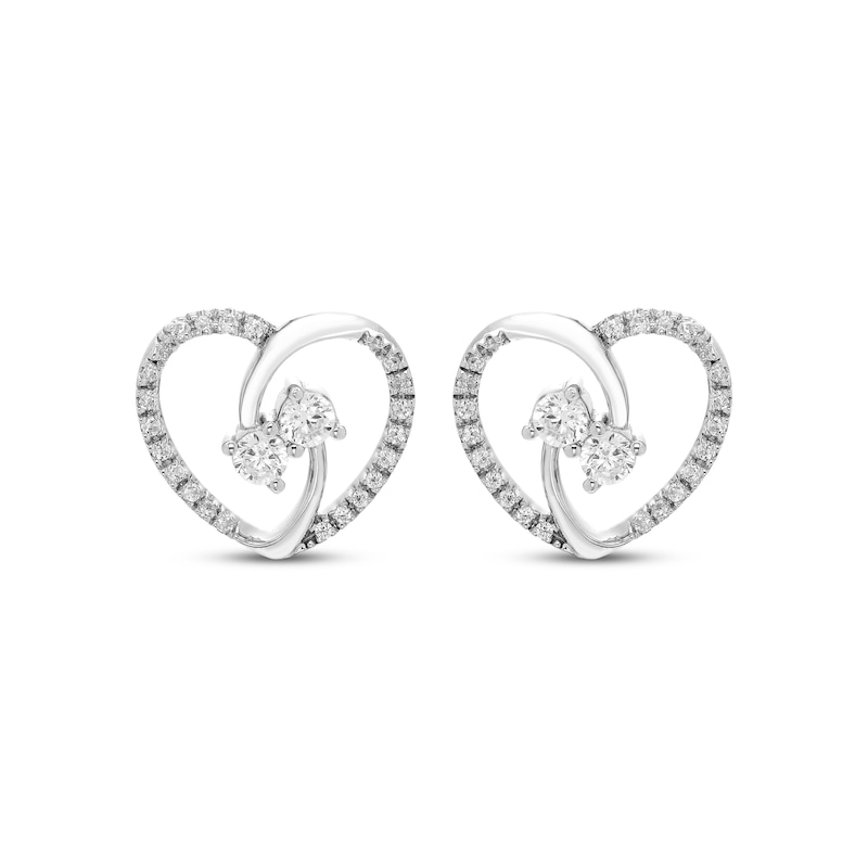 Main Image 2 of Diamond Two-Stone Heart Stud Earrings 1/3 ct tw Sterling Silver