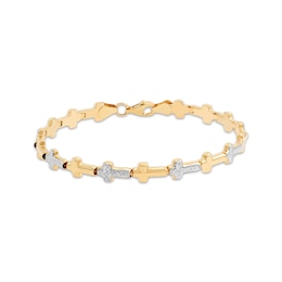 Sideways Cross Link Bracelet 10K Two-Tone Gold 7.25&quot;