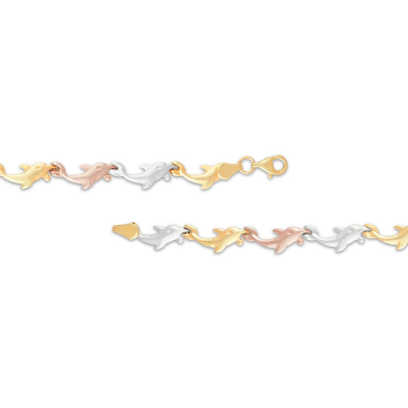 Main Image 3 of Dolphin Link Bracelet 10K Tri-Tone Gold 7.25&quot;