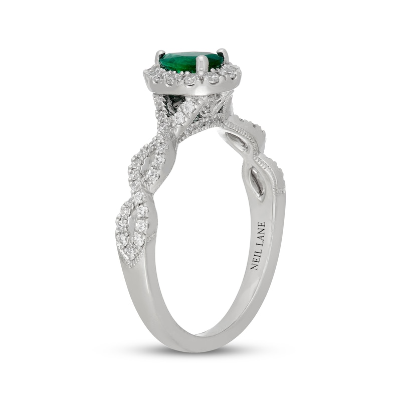 Main Image 2 of Neil Lane Pear-Shaped Natural Emerald & Diamond Halo Engagement Ring 3/8 ct tw 14K White Gold