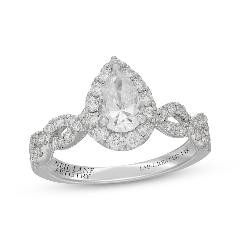 Neil Lane Artistry Pear-Shaped Halo Lab-Grown Diamond Engagement Ring 1-1/2 ct tw 14K White Gold