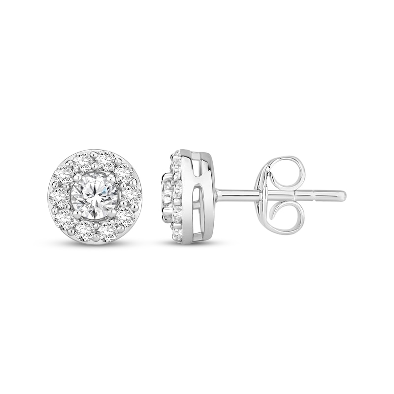 Main Image 1 of Diamond Halo Stud Earrings 1 ct tw 10K White Gold