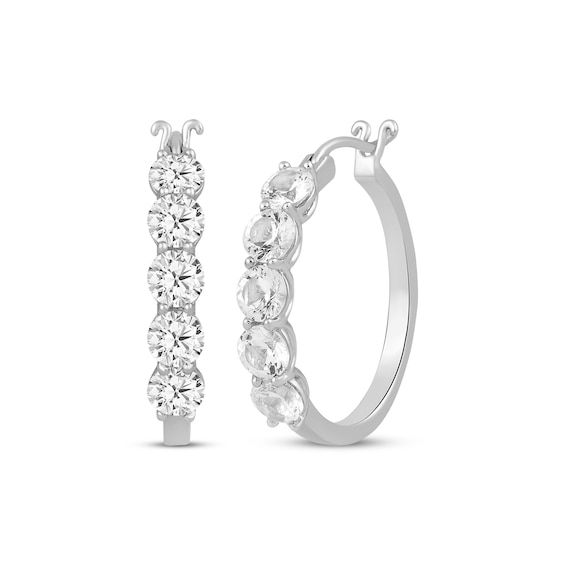 White Lab-Created Sapphire Five-Stone Hoop Earrings Sterling Silver