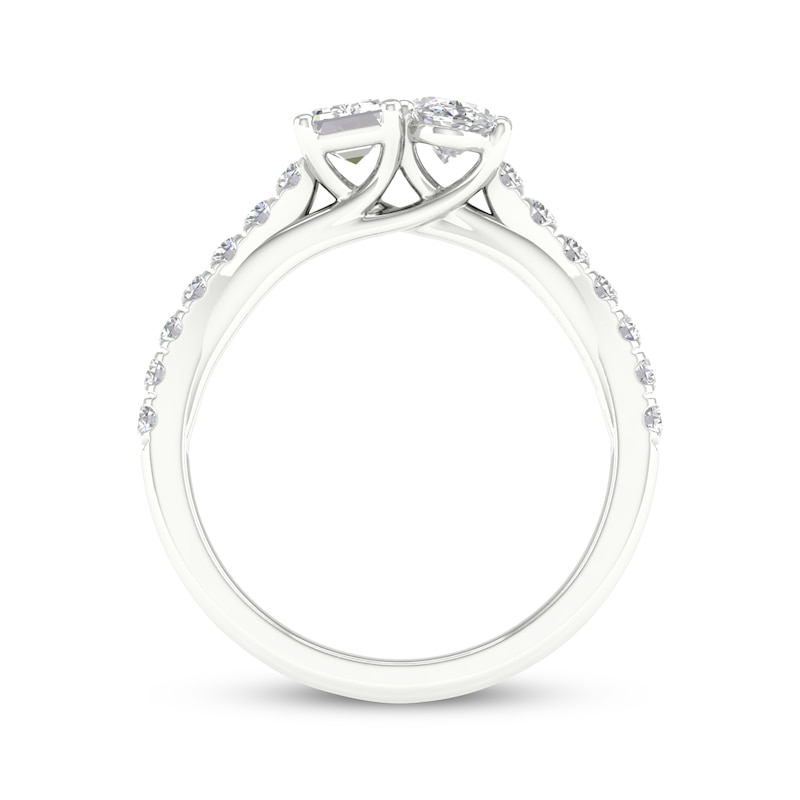 Main Image 4 of Toi et Moi Emerald & Oval-Cut Lab-Grown diamond Engagement ring 1-1/4 ct tw 14K White Gold