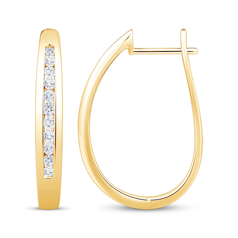 Main Image 3 of Diamond Hoop Earrings 1/2 ct tw 10K Yellow Gold