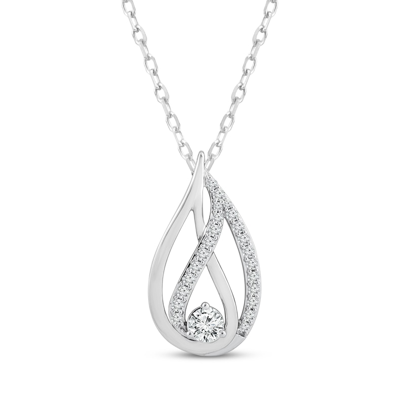 Main Image 1 of Love Ignited Diamond Flame Necklace 1/2 ct tw 10K White Gold 18&quot;