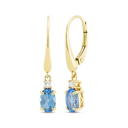 Oval-Cut Swiss Blue Topaz & Diamond Dangle Earrings 10K Yellow Gold