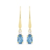 Thumbnail Image 2 of Oval-Cut Swiss Blue Topaz & Diamond Dangle Earrings 10K Yellow Gold