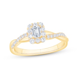 Emerald-Cut Diamond Halo Engagement Ring 1/2 ct tw 14K Yellow Gold