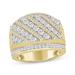 Men's Diamond Diagonal Strip Ring 2 ct tw 10K Yellow Gold