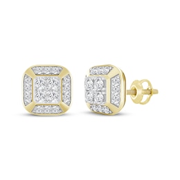 Lab-Grown Diamonds by KAY Men's Multi-Stone Cushion Stud Earrings 1 ct tw 10K Yellow Gold