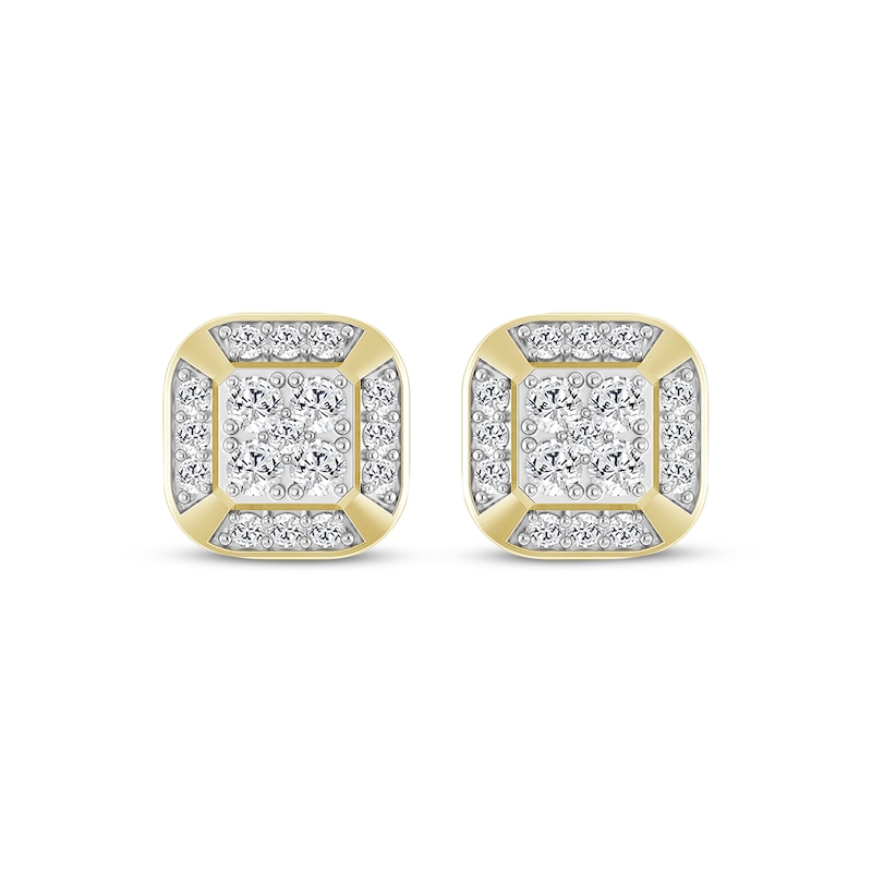 Main Image 2 of Lab-Grown Diamonds by KAY Men's Multi-Stone Cushion Stud Earrings 1 ct tw 10K Yellow Gold