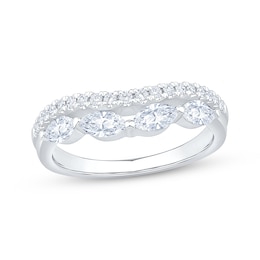 Lab-Grown Diamonds by KAY Marquise & Round-Cut Two-Row Contour Ring 3/4 ct tw 14K White Gold