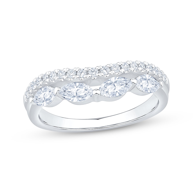 Main Image 1 of Lab-Grown Diamonds by KAY Marquise & Round-Cut Two-Row Contour Ring 3/4 ct tw 14K White Gold