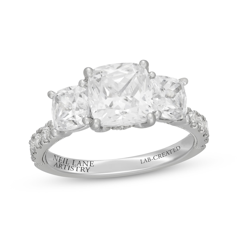 Main Image 1 of Neil Lane Artistry Cushion-Cut Lab-Grown Diamond Three-Stone Ring 4 ct tw 14K White Gold