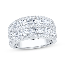 Lab-Grown Diamonds by KAY Emerald & Round-Cut Five-Row Anniversary Ring 2-1/2 ct tw 14K White Gold