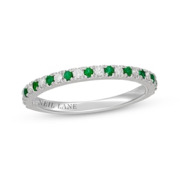 Neil Lane Diamond & Natural Emerald Anniversary Ring 1/5 ct tw 14K White Gold