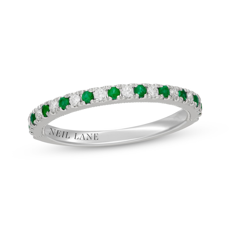 Main Image 1 of Neil Lane Diamond & Natural Emerald Anniversary Ring 1/5 ct tw 14K White Gold