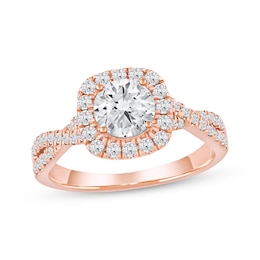 Now + Forever Lab-Grown Diamonds Round-Cut Halo Engagement Ring 1-1/2 ct tw 14K Rose Gold