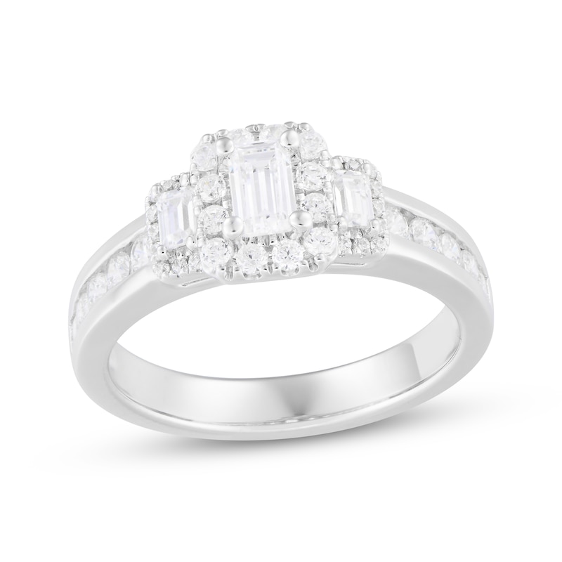 Main Image 1 of Memories Moments Magic Emerald-Cut Diamond Three-Stone Engagement Ring 1 ct tw 14K White Gold