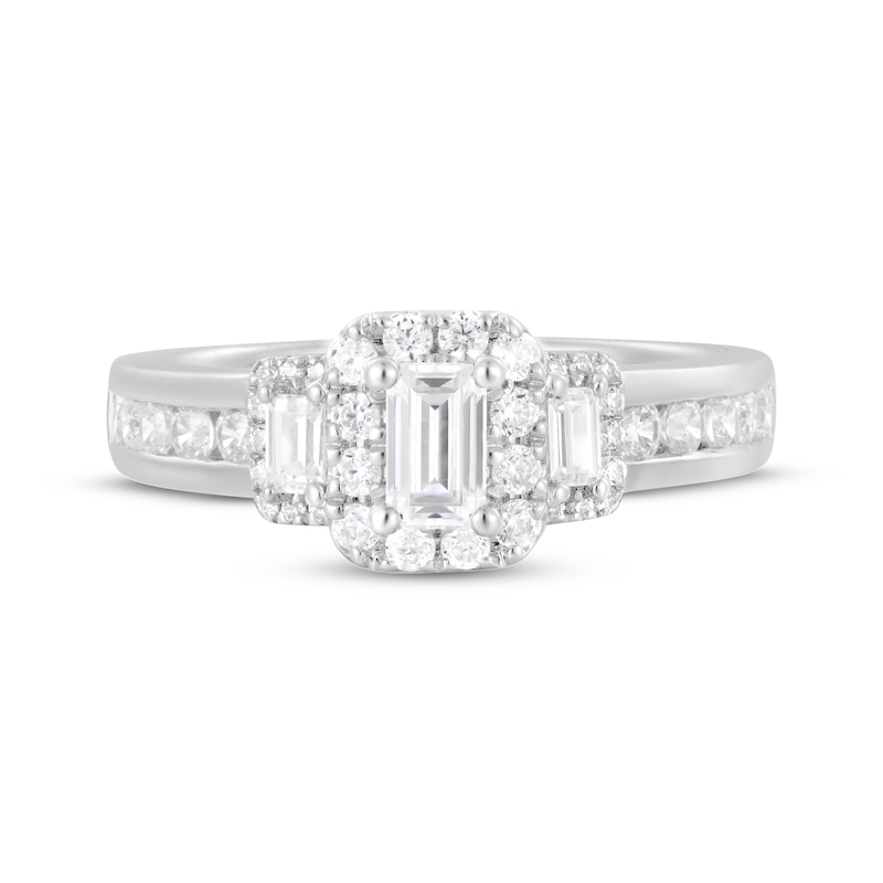 Main Image 4 of Memories Moments Magic Emerald-Cut Diamond Three-Stone Engagement Ring 1 ct tw 14K White Gold