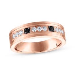 Men's Black & White Diamond Wedding Band 10K Rose Gold