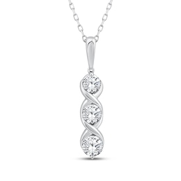 Memories Moments Magic Diamond Three-Stone Twist Drop Necklace 5/8 ct tw 10K White Gold 18&quot;