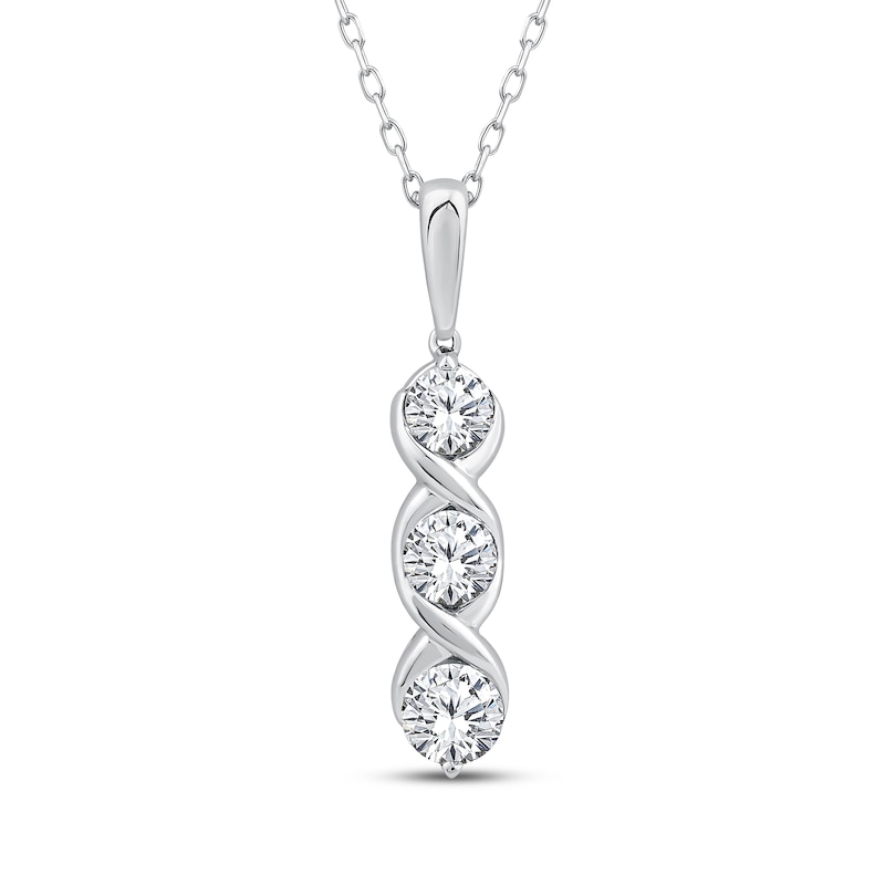 Main Image 1 of Memories Moments Magic Diamond Three-Stone Twist Drop Necklace 5/8 ct tw 10K White Gold 18&quot;